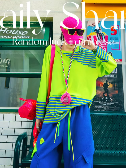 Color Block Striped Fleece Oversized Top X3516