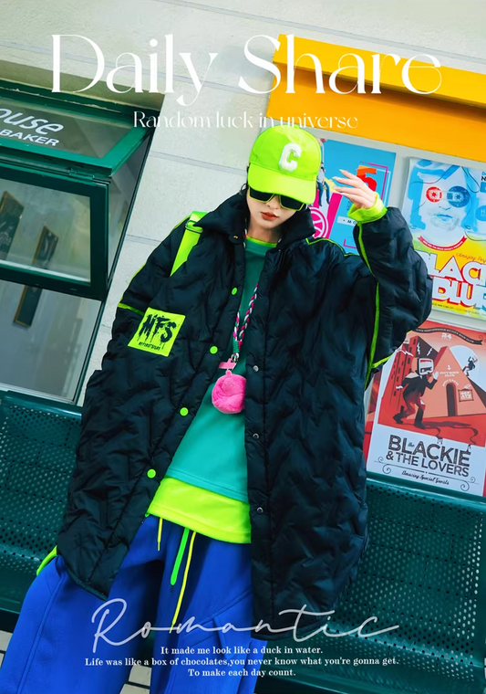 Letter Patch Oversized Padded Coat X3508