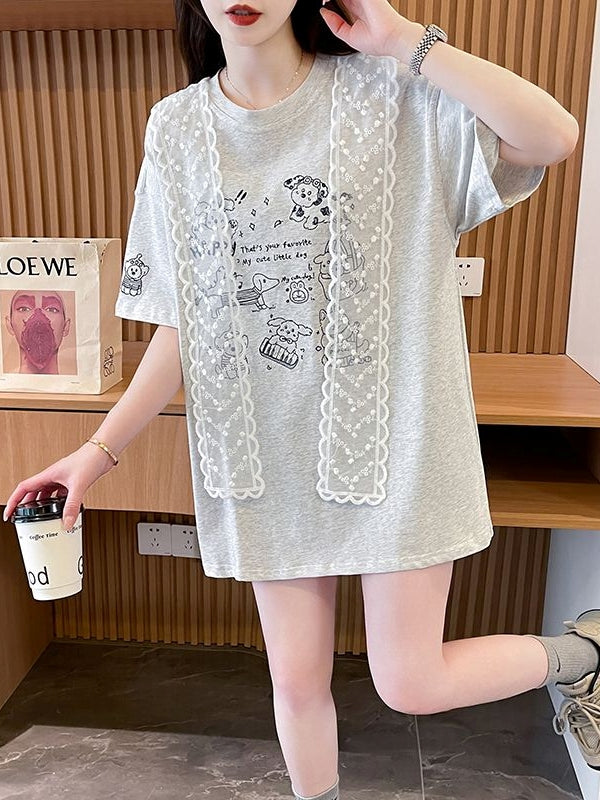 Lace Scarf Cotton Tshirt X3243