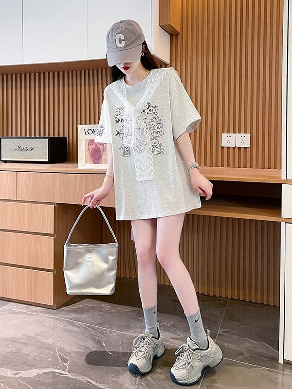 Lace Scarf Cotton Tshirt X3243