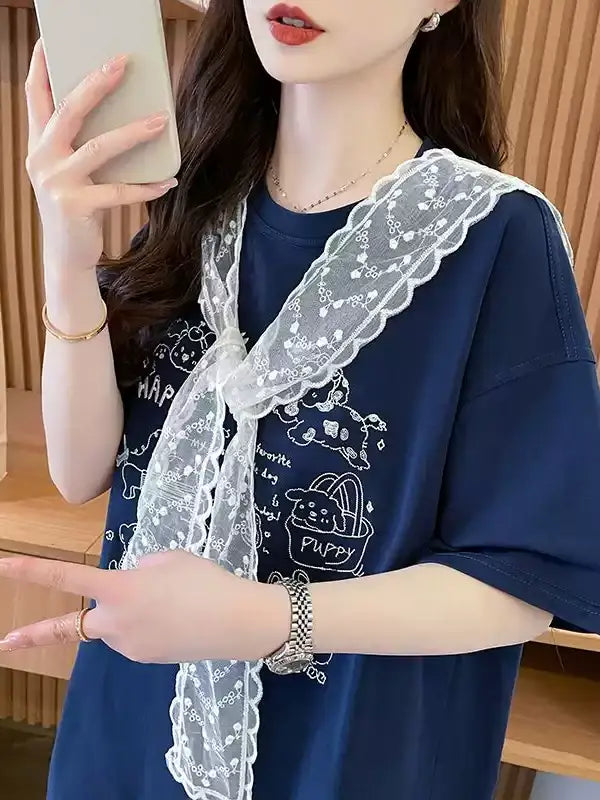 Lace Scarf Cotton Tshirt X3243