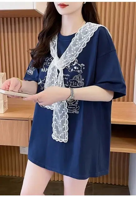Lace Scarf Cotton Tshirt X3243