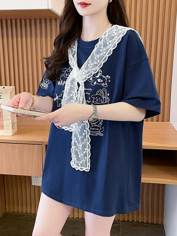 Lace Scarf Cotton Tshirt X3243