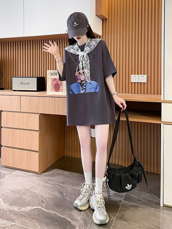 Lace Cape Cotton Tshirt X3242