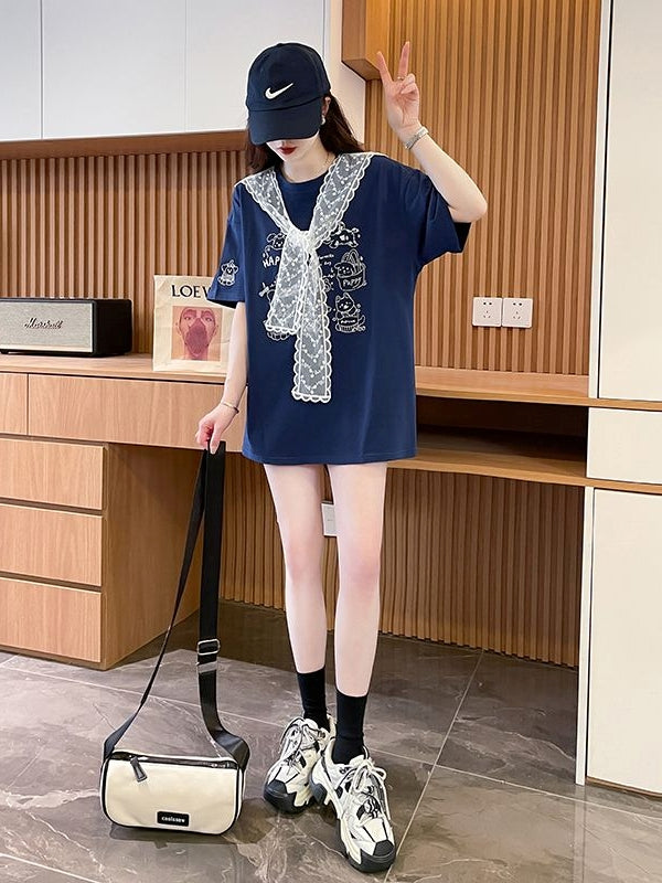 Lace Scarf Cotton Tshirt X3243