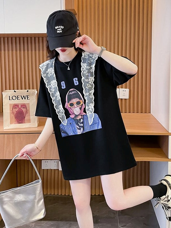 Lace Cape Cotton Tshirt X3242