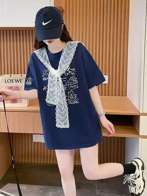 Lace Scarf Cotton Tshirt X3243