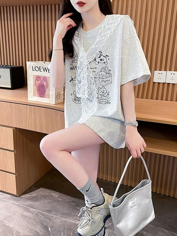 Lace Scarf Cotton Tshirt X3243
