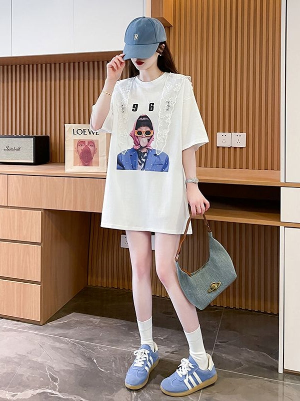Lace Cape Cotton Tshirt X3242