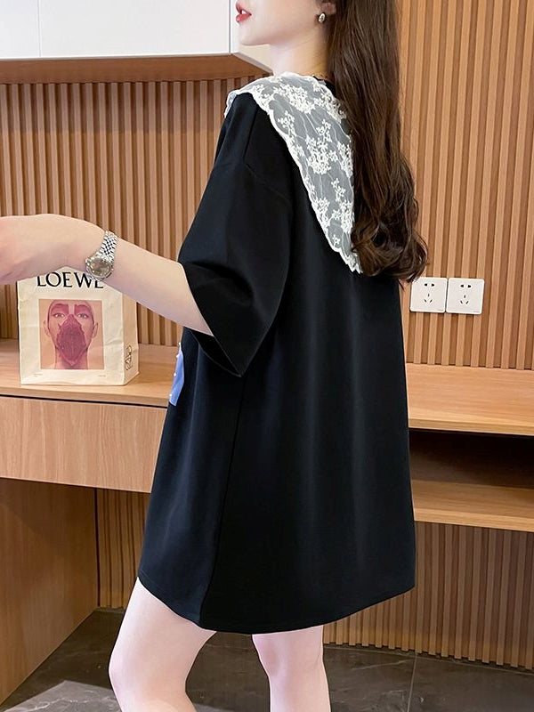 Lace Cape Cotton Tshirt X3242