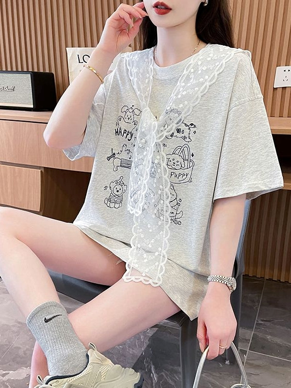 Lace Scarf Cotton Tshirt X3243