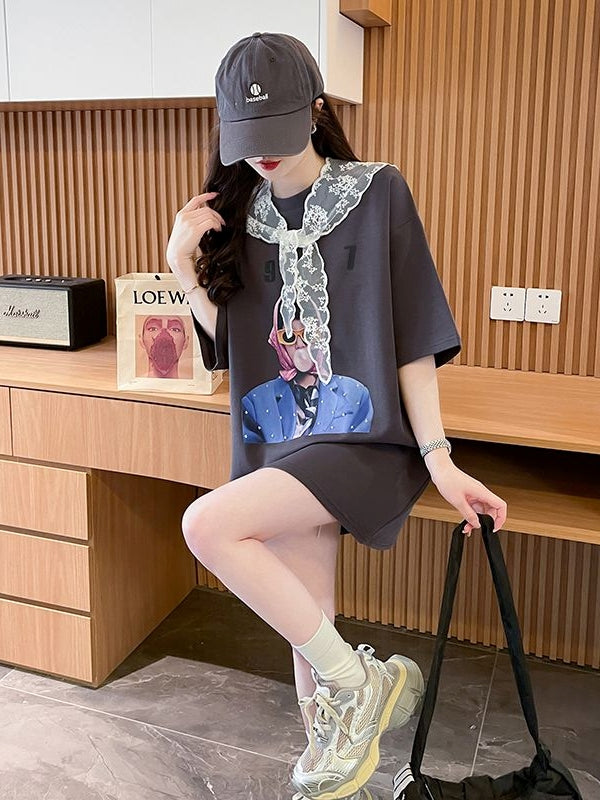 Lace Cape Cotton Tshirt X3242