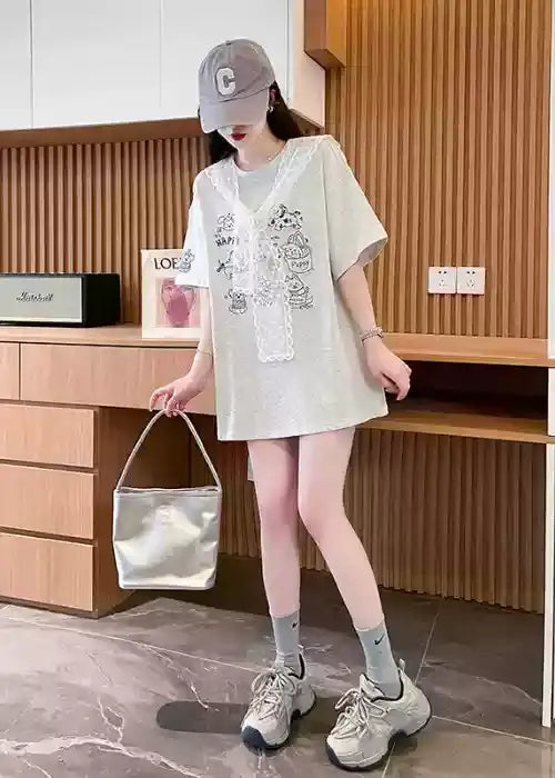 Lace Scarf Cotton Tshirt X3243