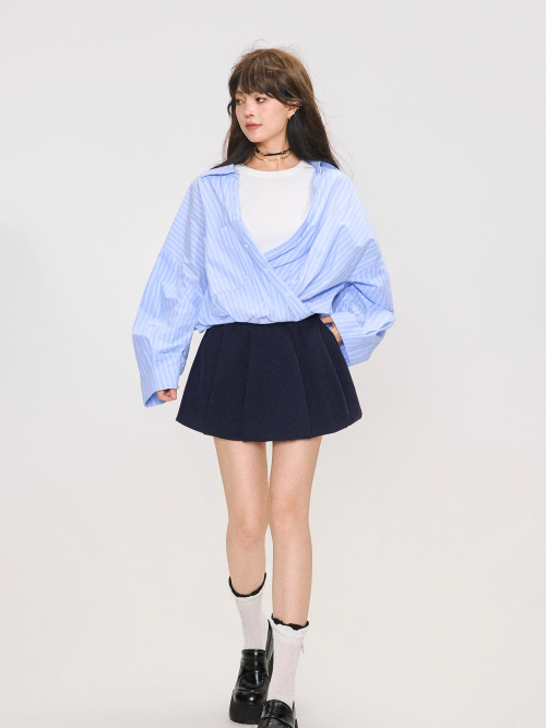 Korean Style Layered Stripe Long Sleeve Shirt X3369