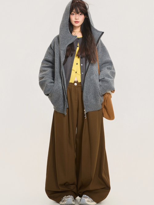 Heavyweight Grey Zip-Up Knit Hoodie Cardigan X3368