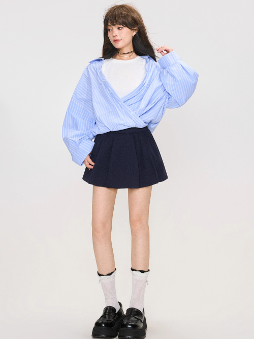 Korean Style Layered Stripe Long Sleeve Shirt X3369