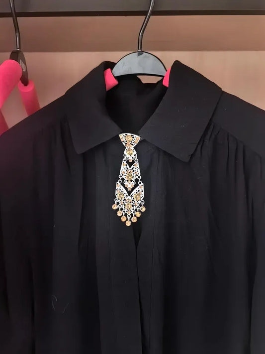 Rhinestone Necktie Necklace X3632