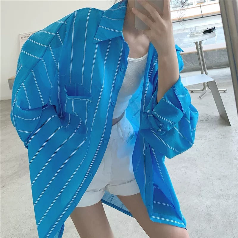 Blue Striped UV-Protection Shirt X3634