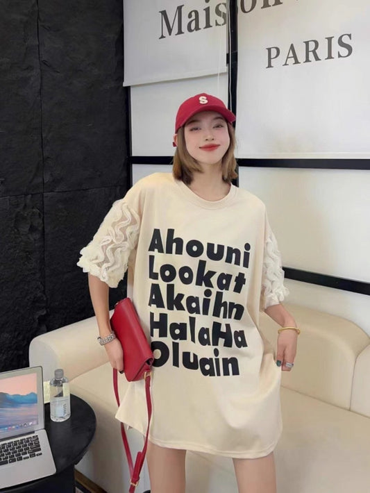 Ruffle sleeve logo T-shirt X2699