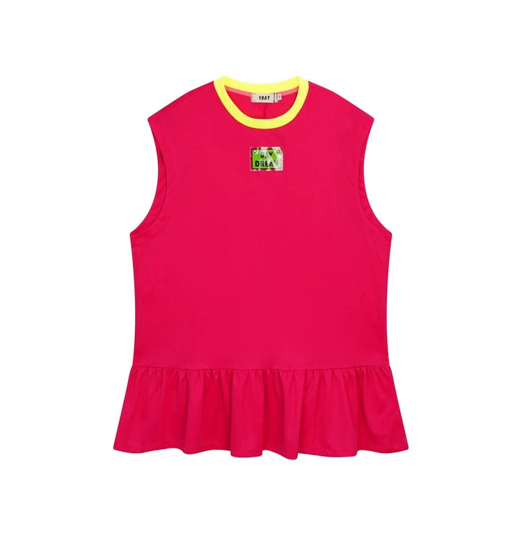 Logo Patch Color Block Sleeveless Dress X3642