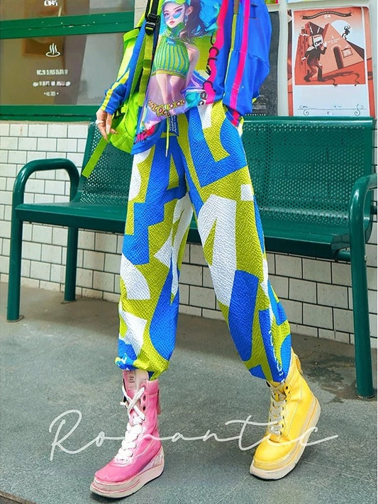 Color-blocking loose sports sweatpants X3556