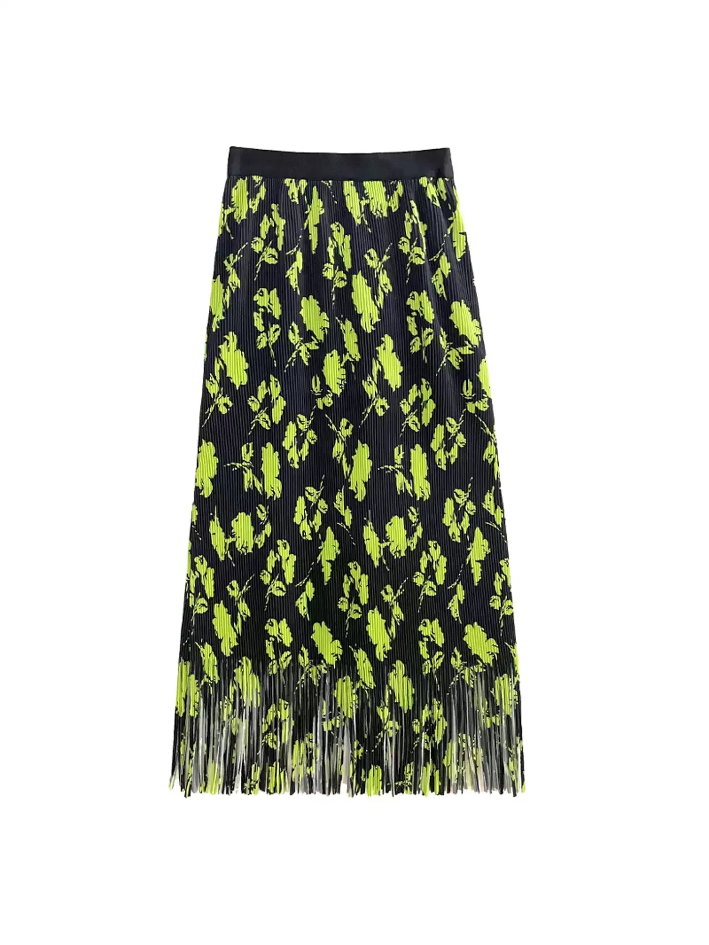 Pleated Satin Fringe Skirt X3558