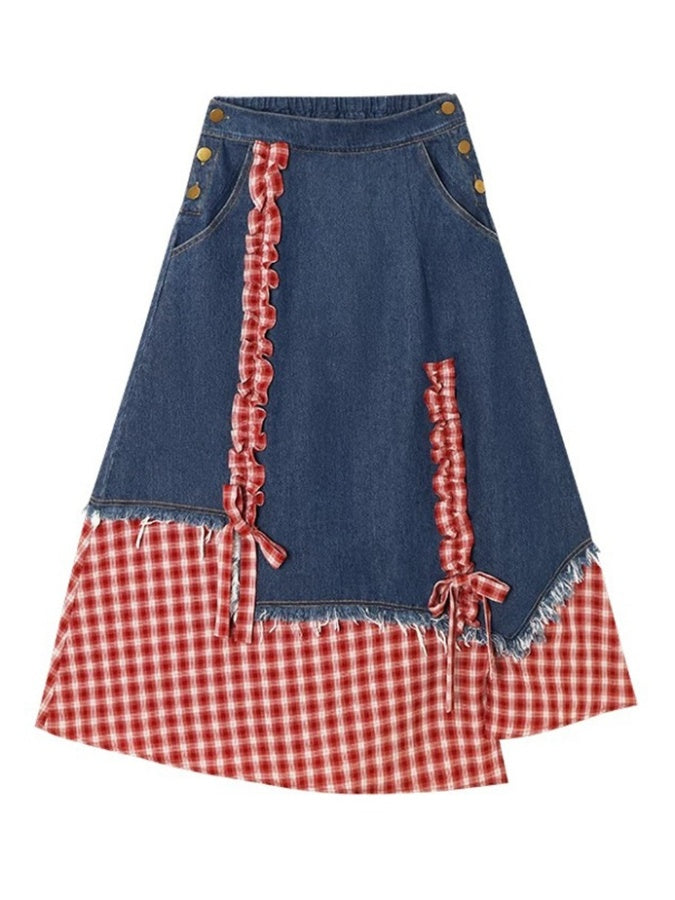 Patchwork Denim Skirt X3001