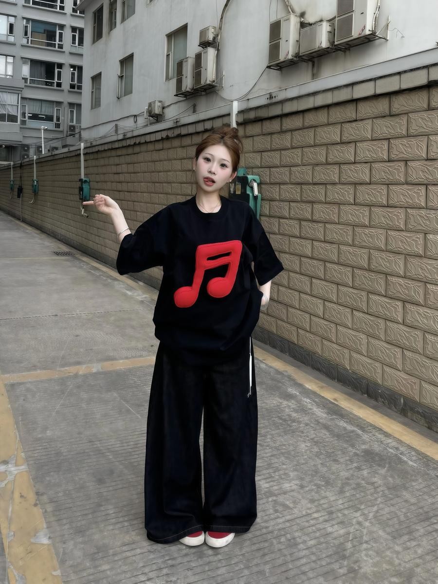 Vintage-Inspired Note Print T-Shirt X3220