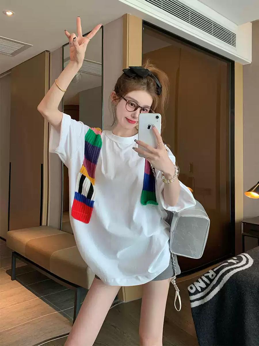 Shoulder Design Cotton T-Shirt X3219