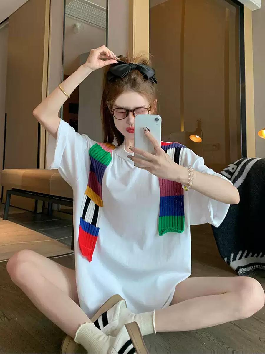 Shoulder Design Cotton T-Shirt X3219