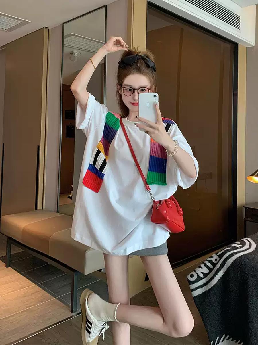 Shoulder Design Cotton T-Shirt X3219