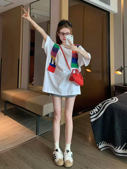 Shoulder Design Cotton T-Shirt X3219