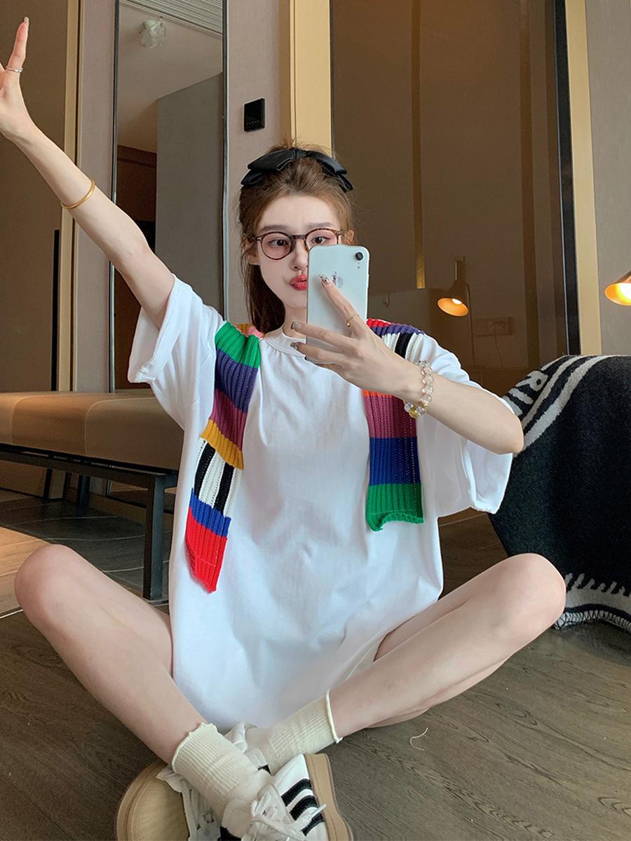 Shoulder Design Cotton T-Shirt X3219