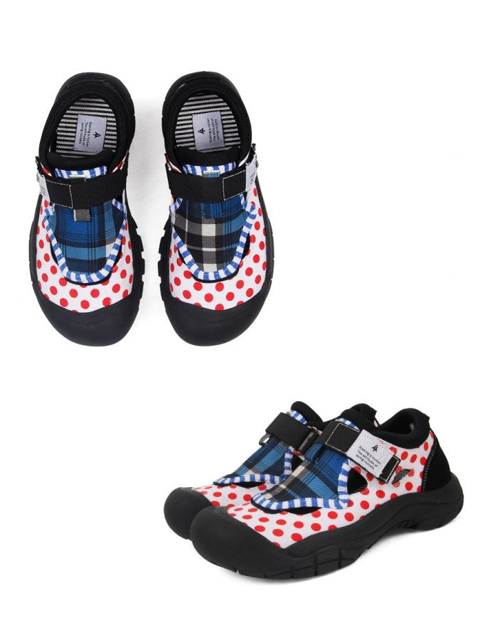 Round Toe Dot Check Flat Shoes X2117