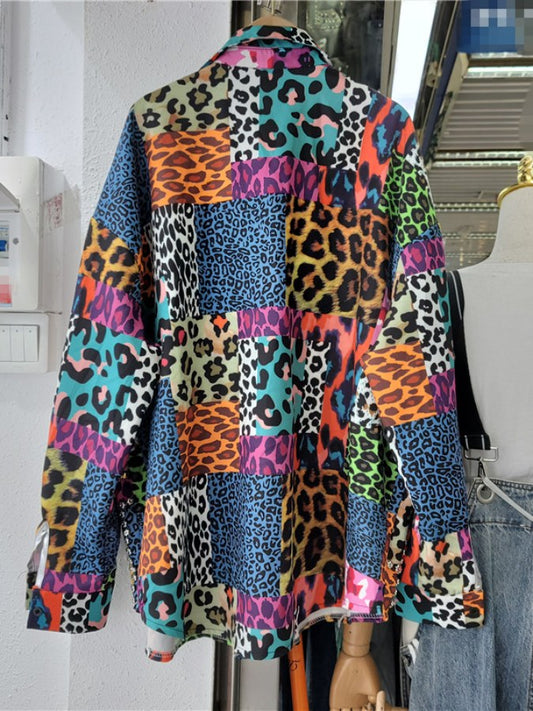 Leopard pattern beaded shirt X1720