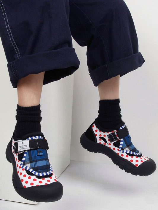 Round Toe Dot Check Flat Shoes X2117