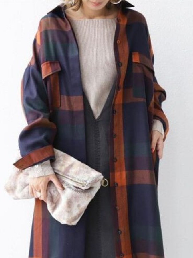 Checked Long Shirt/Wide Leg Pants X1705