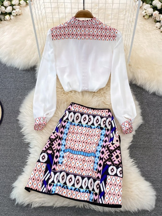 Horse print shirt and mini skirt set-up X1568