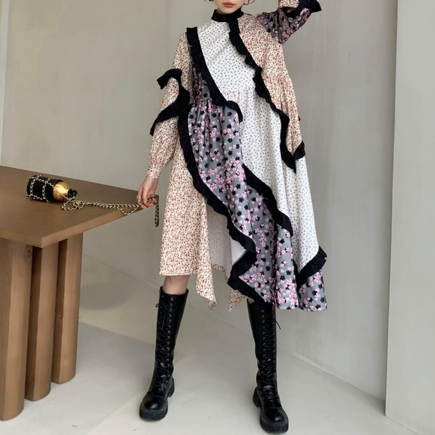 Patchwork frill dress X230