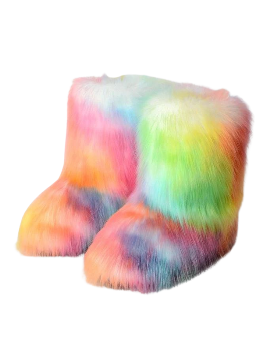 Faux Fur Colorful Short Boots X855