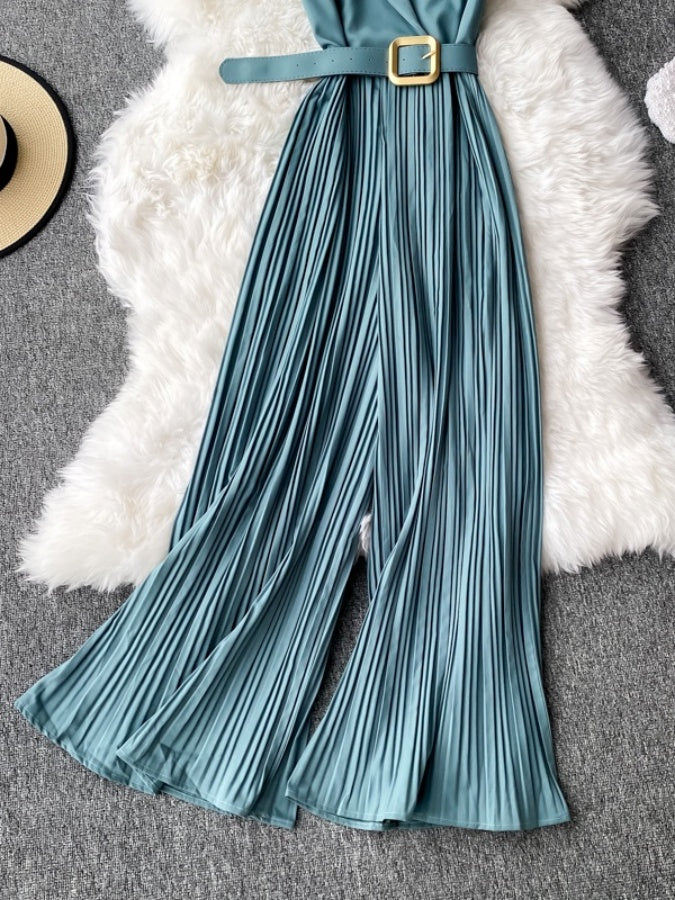 Sleeveless Lapel Color Jumpsuit X1312