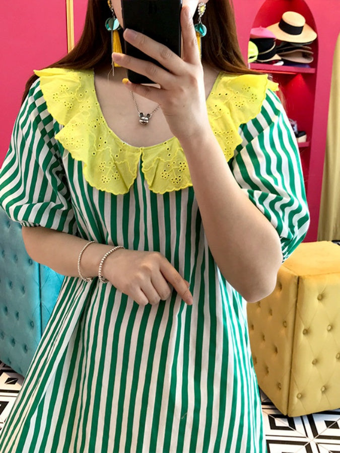 Striped long dress X1135