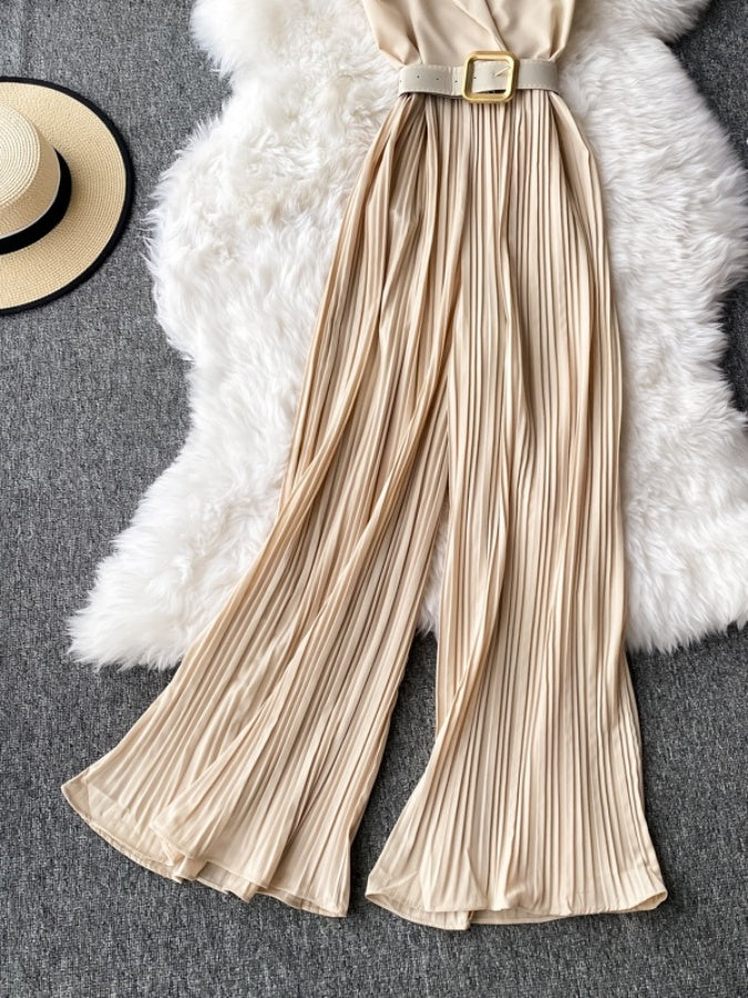 Sleeveless Lapel Color Jumpsuit X1312