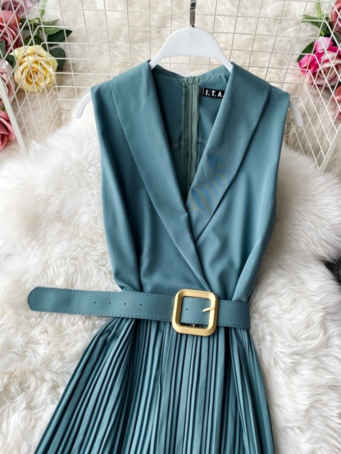 Sleeveless Lapel Color Jumpsuit X1312