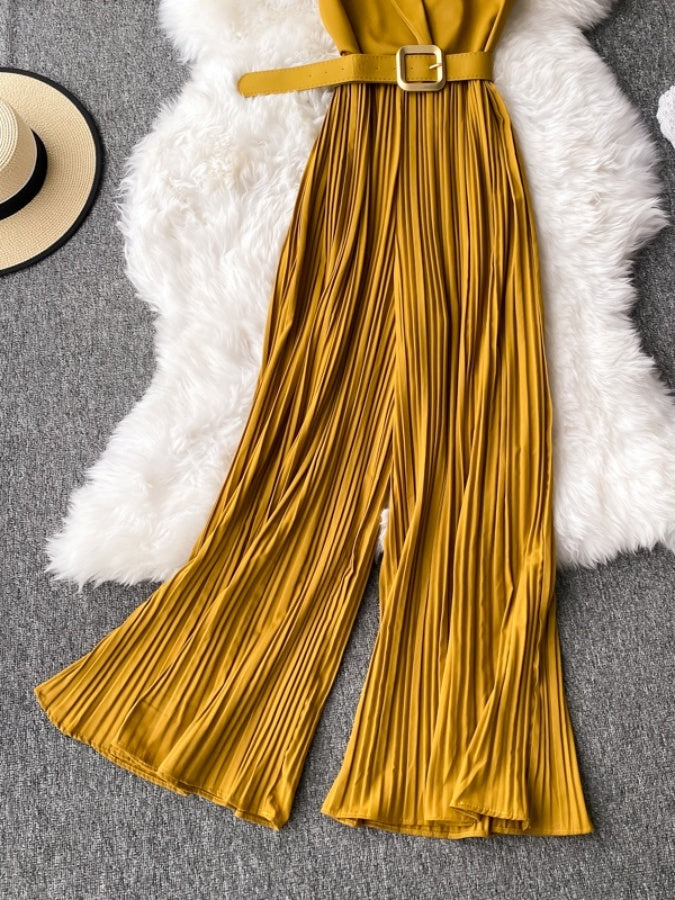 Sleeveless Lapel Color Jumpsuit X1312