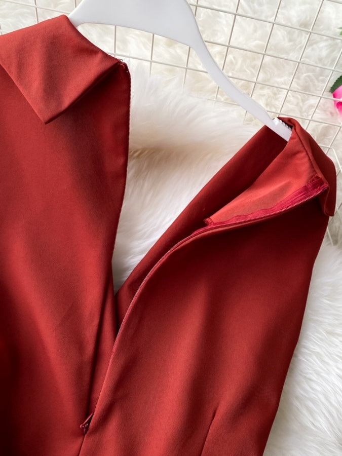 Sleeveless Lapel Color Jumpsuit X1312