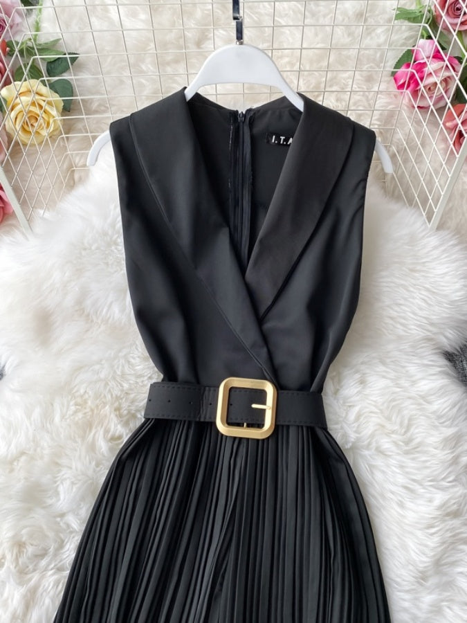 Sleeveless Lapel Color Jumpsuit X1312