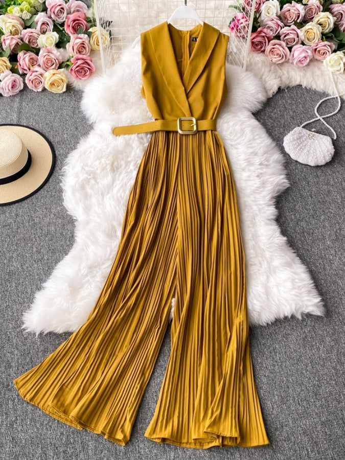 Sleeveless Lapel Color Jumpsuit X1312