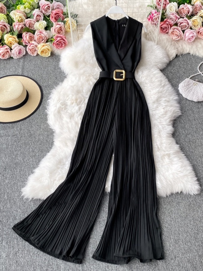 Sleeveless Lapel Color Jumpsuit X1312