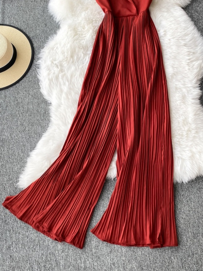 Sleeveless Lapel Color Jumpsuit X1312